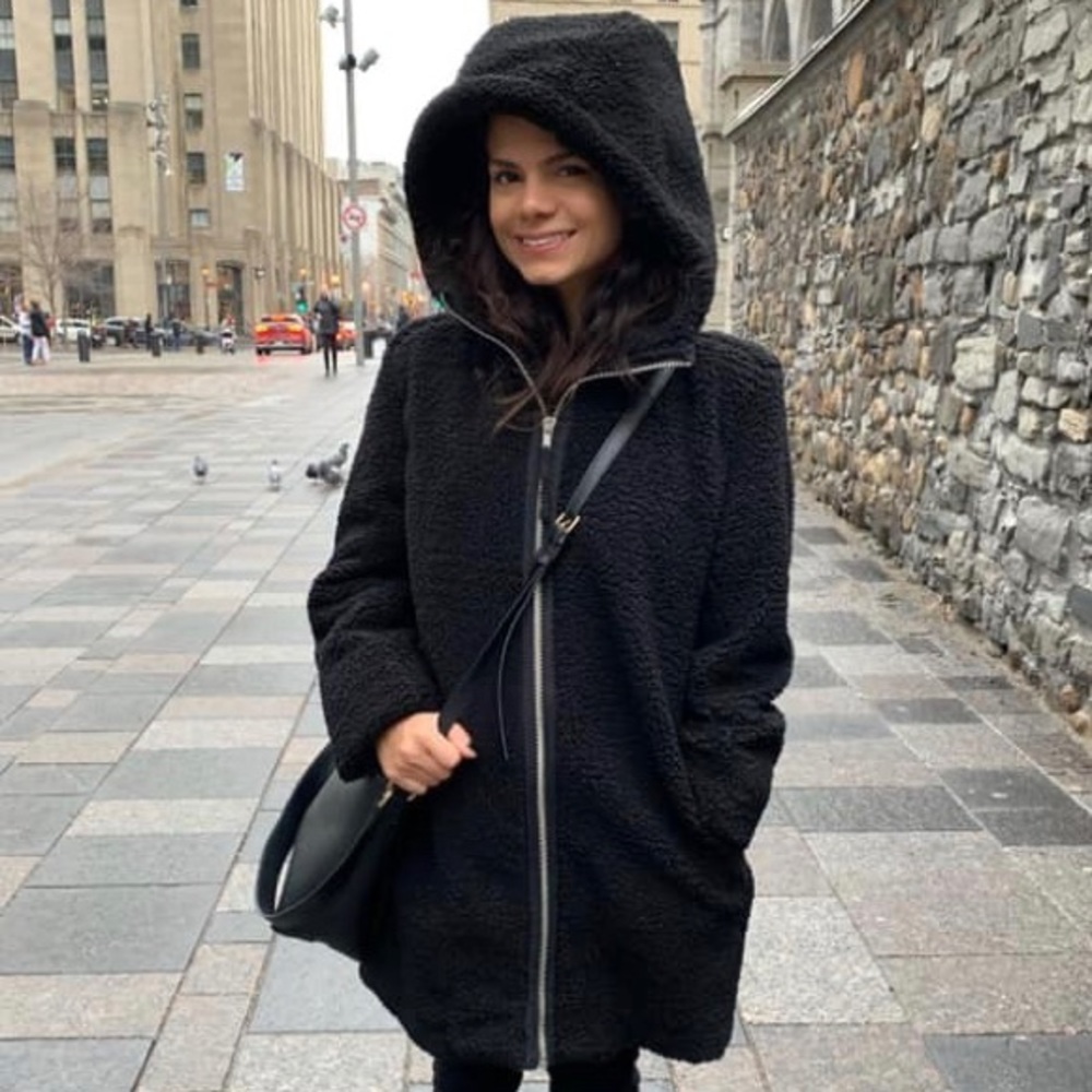 Gap Black Hooded Teddy Bear Coat